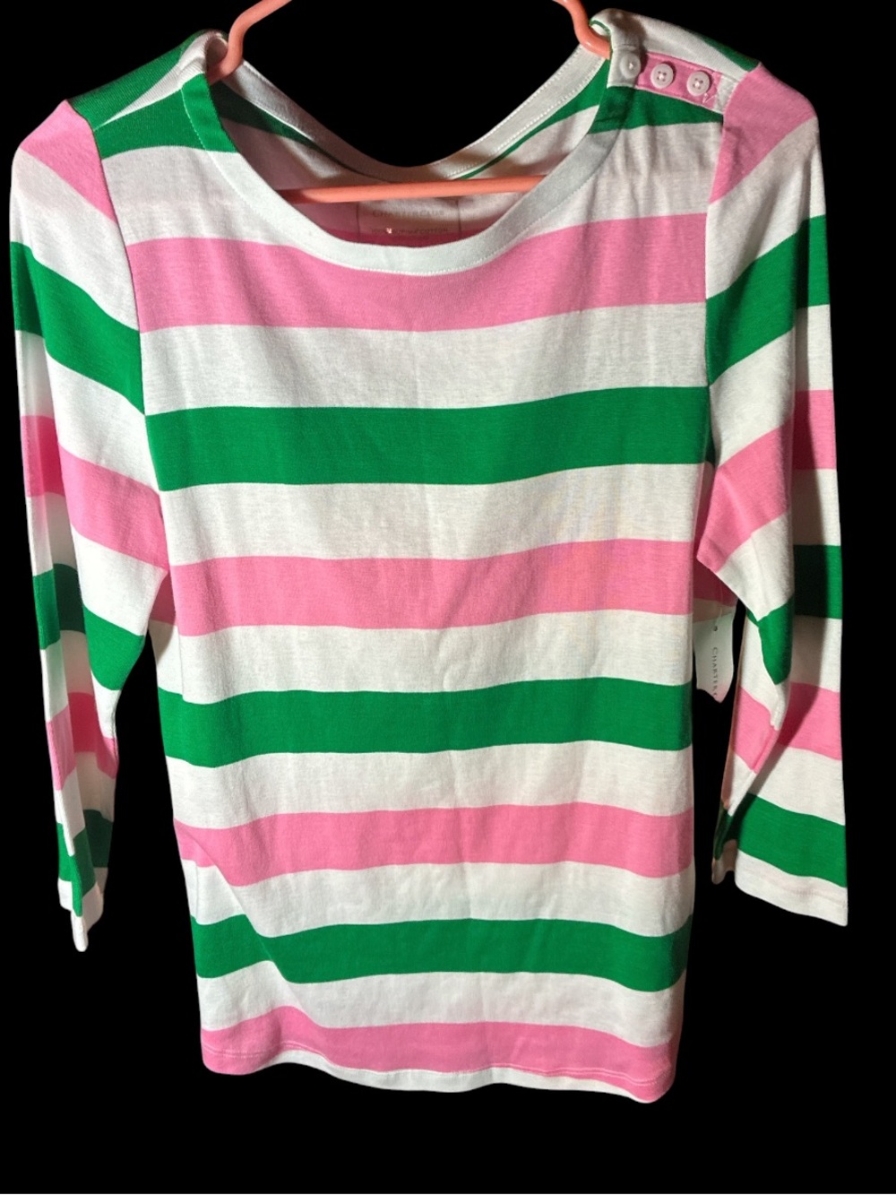 NWT Charter Club Women's Supima Cotton Striped Top - Size L - Pink White Green